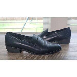 Amalfi Italy Tori Black Tuscan Leather 1.5" Block Heels Loafers Shoes sz 8 AA